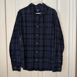 George Dark Blue corduroy button down Plaid Shirt M